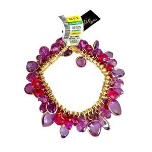 Y2K Catie Stein purple pink gold tone stretch beaded bracelet NWT
